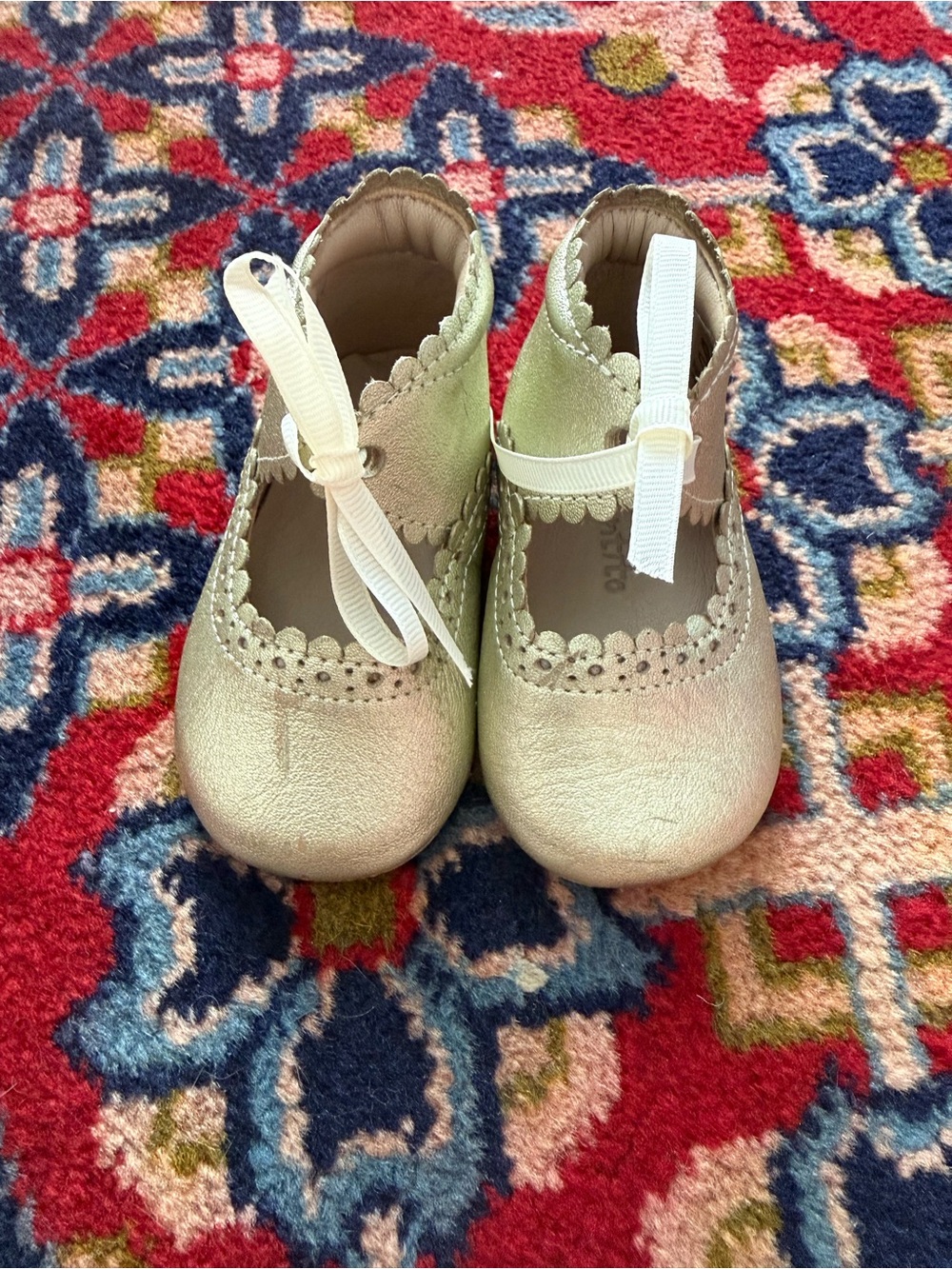 Elephantito Metallic Gold Mary Jane Shoes with Ribbon Strap